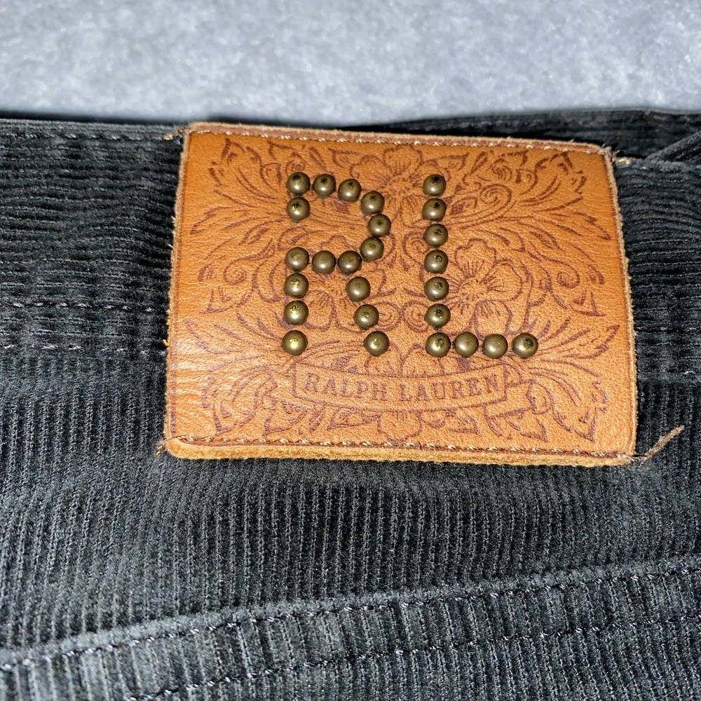 Ralph Lauren Sport Women's 8 Black Corduroy Jeans RL Stud Patch Y2K Straight Leg - Picture 15 of 16